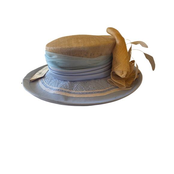 NWT Aussie Austine baby blue hat with burlap rose and accents - Picture 3 of 6